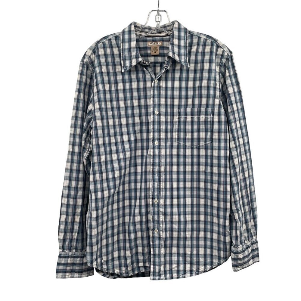 Arizona Jean Company Mens Plaid Button Up Shirt Long Sleeve Blue/Multi Medium